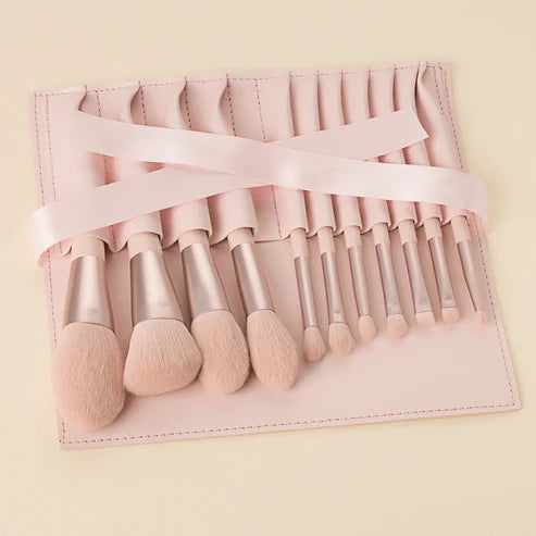 Make-up Kit Beauty Brush Girl – 11 Piece Pink Brush Set with Ribbon Powder Bag
