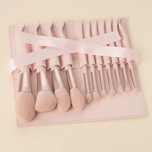 Make-up Kit Beauty Brush Girl – 11 Piece Pink Brush Set with Ribbon Powder Bag
