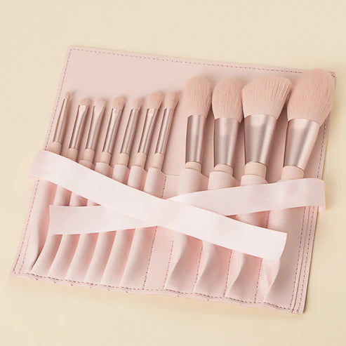 Make-up Kit Beauty Brush Girl – 11 Piece Pink Brush Set with Ribbon Powder Bag
