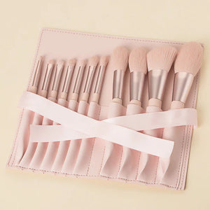 Make-up Kit Beauty Brush Girl – 11 Piece Pink Brush Set with Ribbon Powder Bag