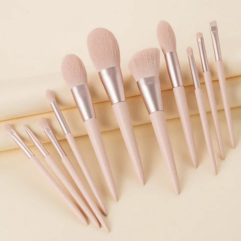 Make-up Kit Beauty Brush Girl – 11 Piece Pink Brush Set with Ribbon Powder Bag