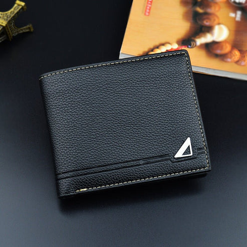 men’s leather wallet, short leather wallet, lychee pattern wallet, soft wallet for men, multiple card slots wallet, coin pocket wallet, ID holder wallet, durable leather wallet, stylish men’s wallet, compact wallet for men